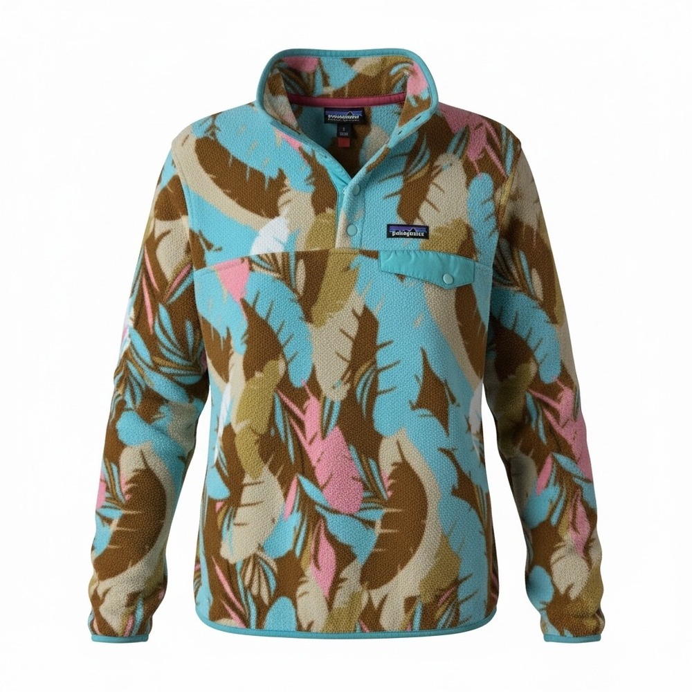 Patagonia Synchilla Snap-T Fleece Pullover Womens Small Tropical Leaf Blue Pink
